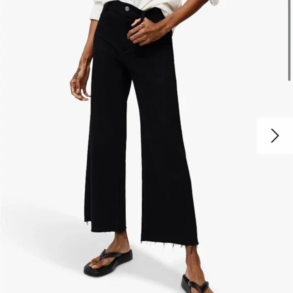 Mango Catherine Raw Hem Culotte Black Denim Size US 12